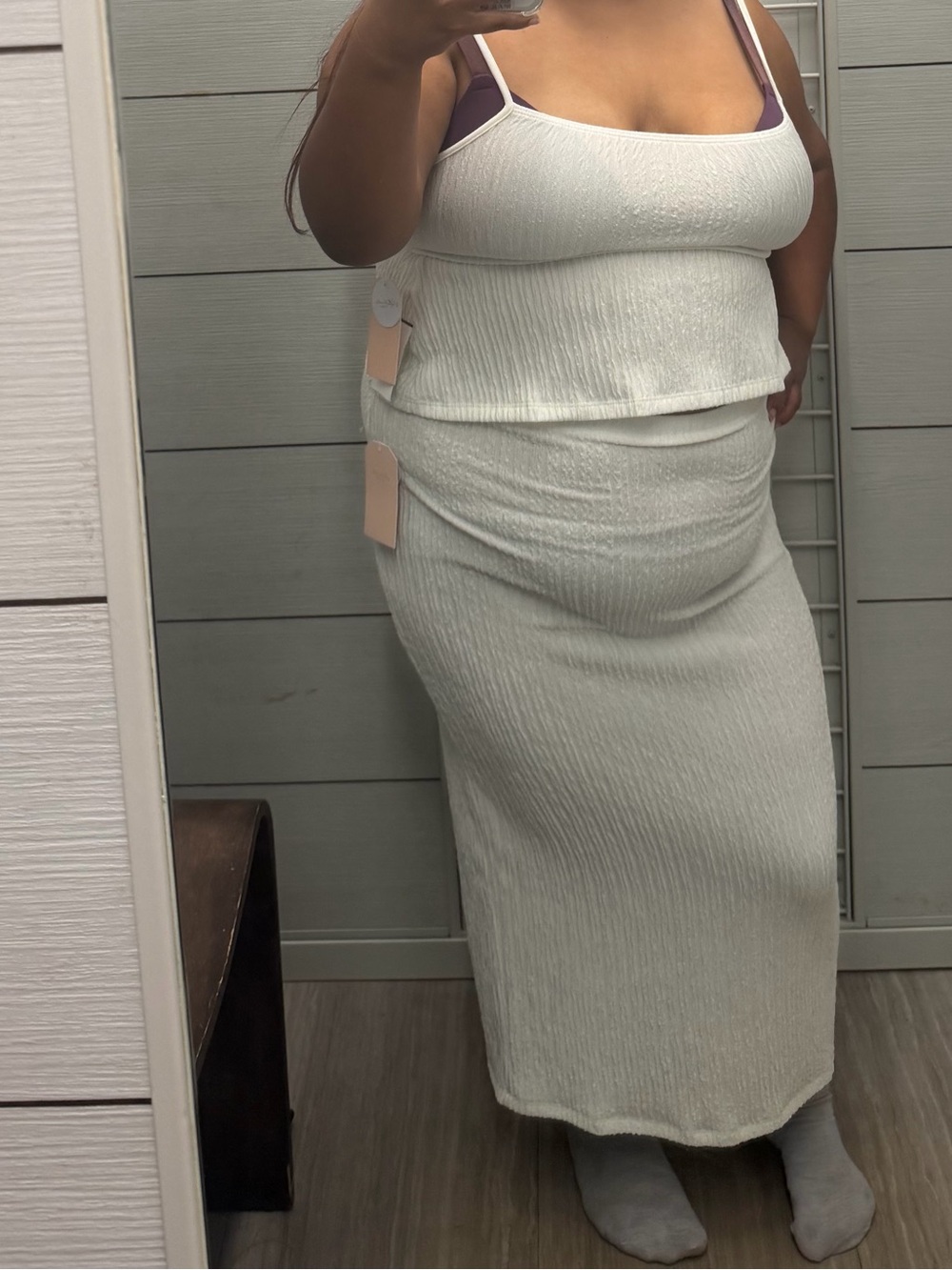 Women's White Ribbed Maxi Skirt - Sleek Stretch Knit